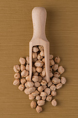 Image showing Wooden scoop with chickpeas