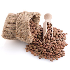 Image showing Burlap bag with lentils