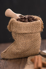 Image showing Coffee on burlap sack