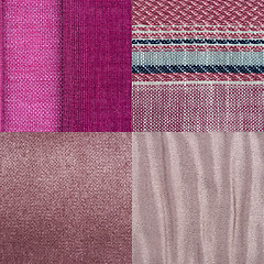 Image showing Set of pink fabric samples