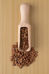 Image showing Wooden scoop with lentils