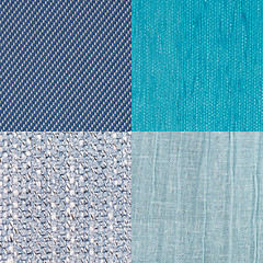 Image showing Set of blue fabric samples