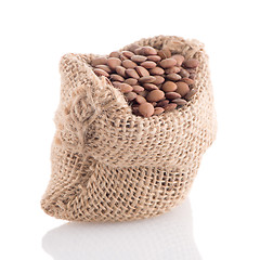 Image showing Burlap bag with lentils