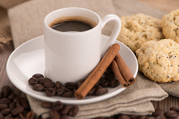 Image showing Coffee cup with burlap sack