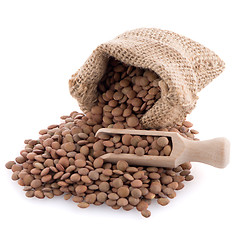 Image showing Burlap bag with lentils