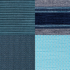 Image showing Set of blue fabric samples