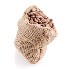 Image showing Burlap bag with lentils