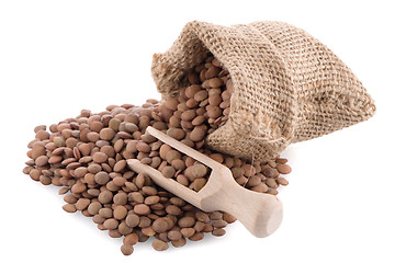 Image showing Burlap bag with lentils