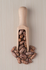 Image showing Wooden scoop with pinto beans