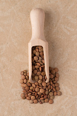 Image showing Wooden scoop with lentils