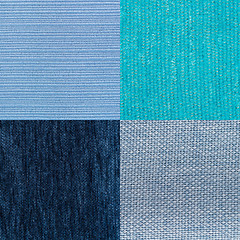 Image showing Set of blue fabric samples