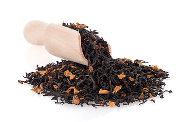 Image showing Black Dry Tea with a Wooden Spoon