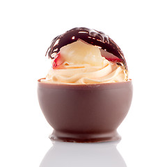 Image showing Strawberry and chocolate pastry mousse