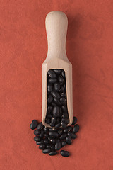 Image showing Wooden scoop with black beans