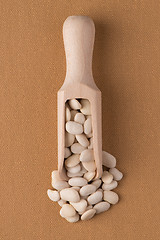 Image showing Wooden scoop with white beans