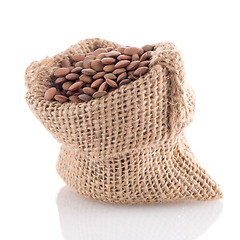 Image showing Burlap bag with lentils