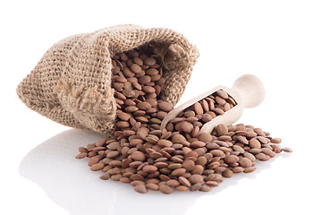 Image showing Burlap bag with lentils