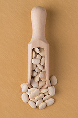 Image showing Wooden scoop with white beans