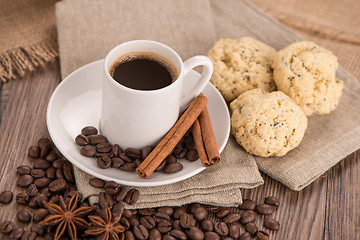 Image showing Coffee cup with burlap sack