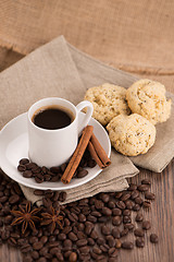 Image showing Coffee cup with burlap sack