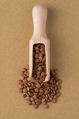 Image showing Wooden scoop with lentils