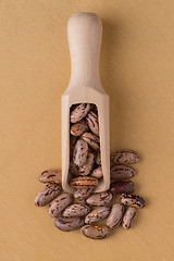 Image showing Wooden scoop with pinto beans