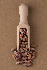 Image showing Wooden scoop with pinto beans