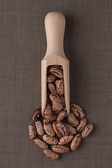 Image showing Wooden scoop with pinto beans