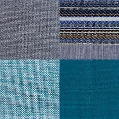 Image showing Set of blue fabric samples