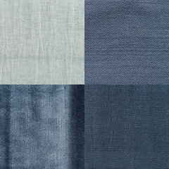 Image showing Set of blue fabric samples