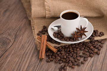 Image showing Coffee cup with burlap sack