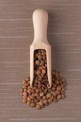 Image showing Wooden scoop with lentils