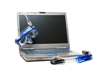 Image showing Laptop and snorkeling