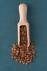 Image showing Wooden scoop with lentils