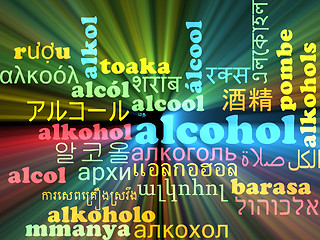 Image showing Alcohol multilanguage wordcloud background concept glowing
