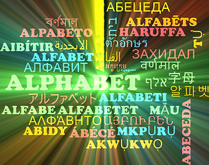 Image showing Alphabet multilanguage wordcloud background concept glowing