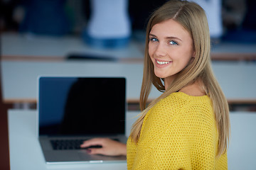 Image showing portrait of happy smilling student girl at tech classroom