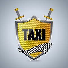 Image showing Taxi shield badge with checkered ribbon and swords