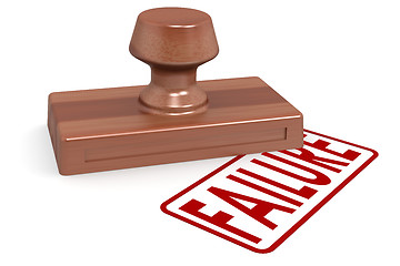 Image showing Wooden stamp failure with red text