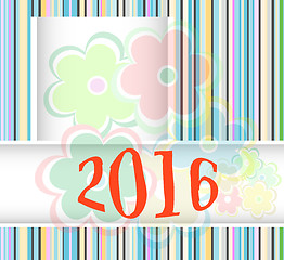 Image showing new year 2016 card with flowers set, christmas holiday invitation card