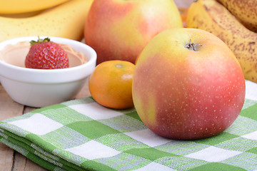 Image showing mandarin, bananas and apples, fresh food close up