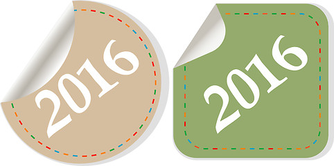 Image showing Happy new year 2016 - vector icon with shadow on a grey button