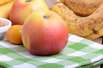 Image showing mandarin, bananas and apples, fresh food close up