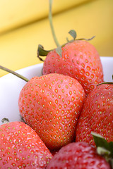 Image showing strawberries and bananas close up, health food concept