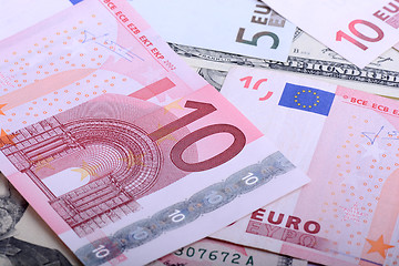 Image showing euro currency banknotes. european and american money background
