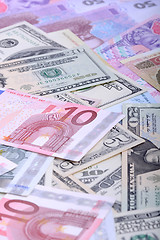 Image showing euro currency banknotes. european and american money background