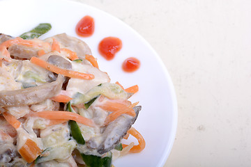 Image showing mushroom salad with champignon and fresh carrots