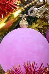Image showing Christmas Baubles with tree branch, new year holiday concept 