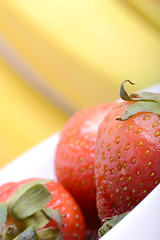 Image showing composition of banana and strawberry close up