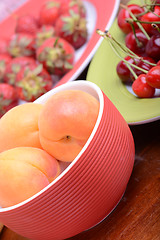 Image showing Fresh berries background: apricots, cherries, strawberry